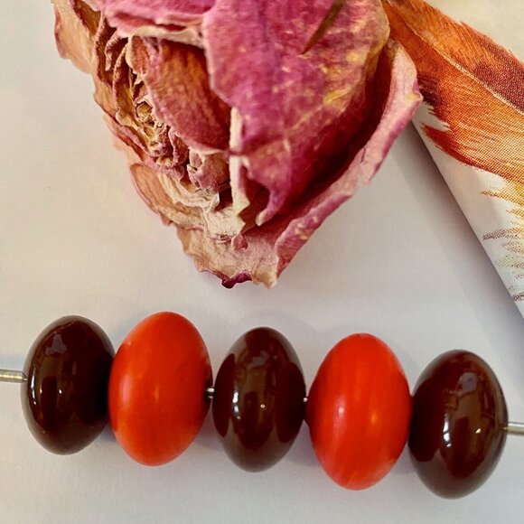 As Low As $2 Orange & Mahogany Handmade Lampwork Artisan Rondelle Beads (5) - Picture 1 of 3